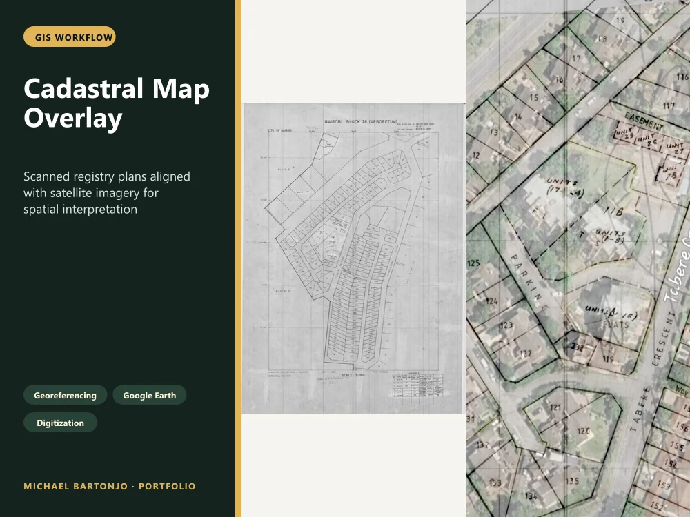 Georeferenced cadastral plan aligned with satellite context