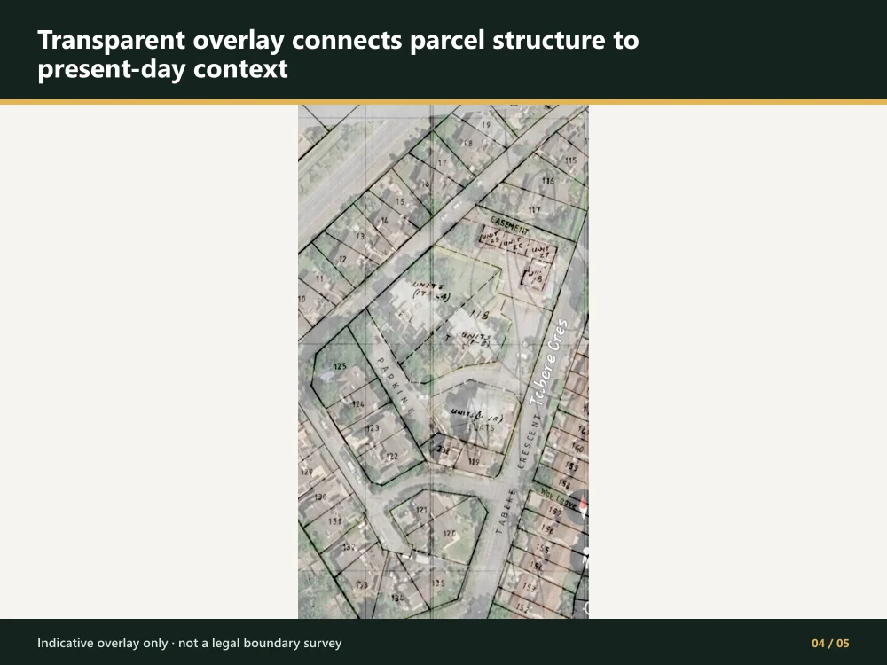 Transparent cadastral plan over satellite imagery